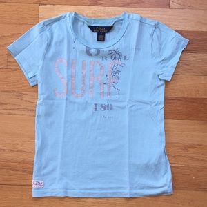 Polo RL girls sz 5 cotton graphic T, turquoise